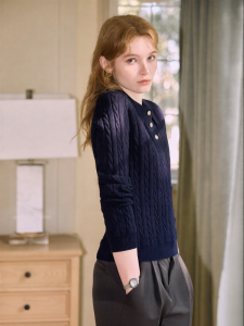 KUHNMARVIN | Áo Sweater Cổ Polo Len Xỏ Kim Thông Minh cho Phụ Nữ