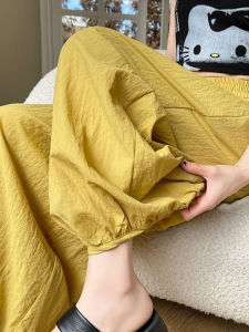 กางเกงขายาวผ้าไหมน้ำแข็งเอวสูงทรงหลวมสำหรับผู้หญิงในช่วงฤดูร้อนปี 2025 กางเกงขายาวทรงหลวมทรงหลวมสำหรับผู้หญิง