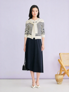 Spring New Style Lyocell-Wool Blend Irregular Wave Hem A-line Skirt