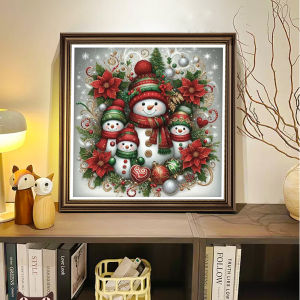 A Snowman and Christmas Flower Cross-Stitch Kit DIY Christmas Element Pattern Printing Embroider for Living Room Holiday Decoration and Gifts