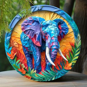 Metal Sign Elephant Theme Decoration Faux Origami Window Decorations Round Wreath Sign Entrance Decoration Valentines Day Gifts