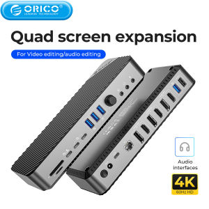 ORICO 22 in 1 Desktop Docking Station Type C to 4K HDMI-Com VGA 3.5mm Audio RJ45 PD USB 3.0 HUB with Volume Adjust Power Adapter