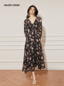 Vintage French Floral Stylish Elegant Waist-Cinching Dress