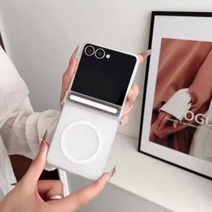 Matte Transparent Magsafe Phone Case for Samsung Galaxy Z Flip 7 Magnetic Wireless Charging Cover with Hinge Protection
