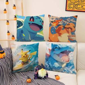 Bandai | Pokemon Leafeon Anime Plush Pillow Cover Soft Short Plush Cushion Cover For Sofa Bedroom Living Room Home Decor Gift