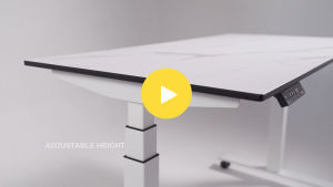 Stationed Electric Standing Desk | Ivory Marble Compactioned Top | 60-125CM Height Adjustable | Cable Management Tray and Castor Wheels Included