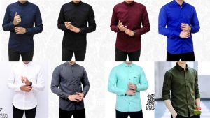 (COD) Kemeja polos pria crem/pakaian pria lengan panjang polos/baju lengan panjang jumbo premium