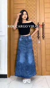 Rok Jeans Cargo Strech Tebal Big Size Jumbo 27-42