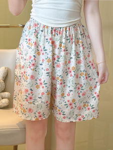 กางเกงขาสั้นผ้าไหมฝ้ายสำหรับผู้หญิงในช่วงฤดูร้อน กางเกงขาสั้นชายหาดหลวมๆ 5 จุด กางเกงขายาว ผ้าฝ้ายผสมโพลีเอสเตอร์ ทรงหลวม ลำลอง