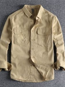 Retro Japanese Style Mens Casual Long Sleeve Cotton Work Shirt Autumn Winter Thickened Outerwear Fashion Urban Loose Fit