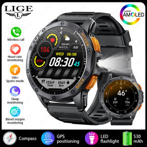 LIGE | LIGE New T-Rex3 Ultra GPS Track Smart Watch 1.43-Inch AMOLED HD Screen Flashlight BT Call Compass Smartwatch Men For Android IOS