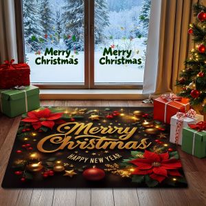 VIKAMA Merry Christmas Welcome Floor Mat Indoor Outdoor Entrance Kitchen Bedroom Bathroom Entryway Rug Happy New Year Home Decor