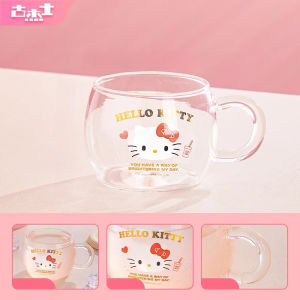 For Sanrio Glass Cups Transparent Coffee&Milk Mugs Cartoon 400ML Hello kitty Water Cups with Handle Home Breakfast Drinkware