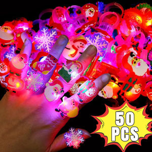 Dizoey 50/10Pcs LED Christmas Glowing Rings Creative Santa Claus Xmas Tree Light Up Toys Kids Gifts Christmas New Year Party Decoration