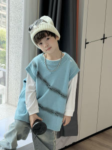 Boys Knitted Sweater Vest Spring Autumn Korean Style Baby Early Autumn Autumn Fashion No- Sleeve Clothes for Children
