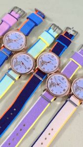 Jam Tangan Happytime Wanita Dengan Tali Kain Berwarna dan Desain Kupu-Kupu Fashionable Terbaru Korea