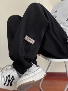 Black Fleece Lined Joggers Womens Autumn Winter New Style Loose plus Size Cuffed Long Pants Casual Versatile Slimming Sweatpants