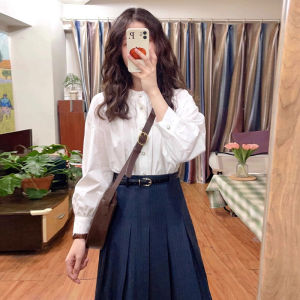 White Long Sleeve round Neck Shirt Womens Fashion French Style Autumn Winter Top Design Sensation Small Audience Cotton Blend