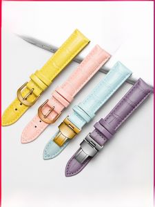 GANG JUE | Genuine Leather Watch Band Mens Womens Butterfly Buckle Watch Chain Replacement For Longines Tissot Meiyu Casio DW Accessories