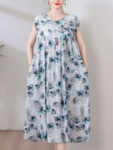 Loose Womens Sleep Dress Summer New Style Artificial Cotton Long Skirt Printed Casual Home Wear Belly Covering Outerwear