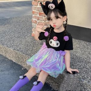 Kuromi dress for kids girls  Purple Princess Dress Cute and Fun Cartoon Splicing dresses Budak Outfit 4-8 years