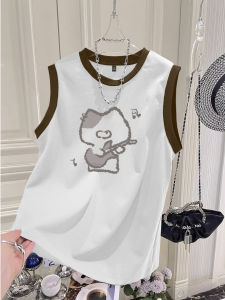 American Style Heavyweight Color Block Mens Summer Trendy Loose Casual Versatile Sleeveless T-Shirt Breathable Cotton round Neck