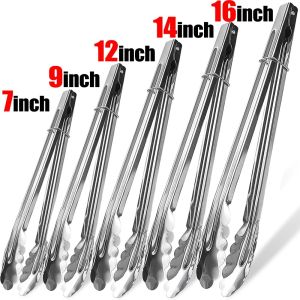 7/9/12/14/16inch Stainless Steel Food Tongs Long Fried Barbecue Meat Clips Salad Bread Clamp BBQ Tong Kitchen Cooking Gadgets