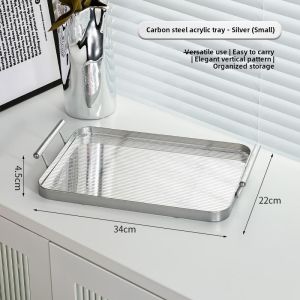 Nordic Style Acrylic Tray Double Ear Vertical Stripe Office Living Room Water Cup Storage Tray Rectangular Home Dining Table