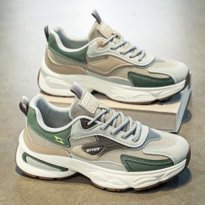 Mens Casual Thick Bottom Dad Shoes Spring Autumn New Style Anti-Odor Mesh Upper Sports Leisure Student Flats Glue Adhesive Sole