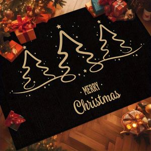 VIKAMA Christmas Reindeer Welcome Mat Non‑Slip Indoor Outdoor Entrance Rug Kitchen Bedroom Black Gold Xmas Home Decor