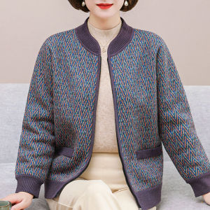 Hengyuanxiang Ladieswear Velvet Padded Thickened Coat Female Middle-Aged and Elderly Thermal Top Grandma Winter Clothes Woolen Sweater Cardigan