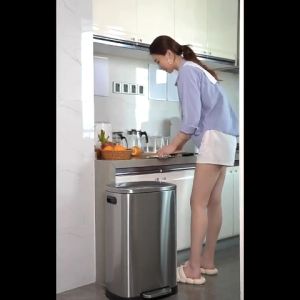 JD JINDIN Trash Can With Cover Pedal Stainless Commercial  Large Capacity 50L Kitchen 304 Stainless Steel Trash Tin