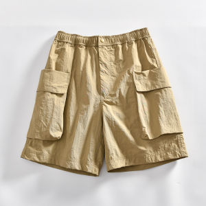 Dopamine Color Outdoor Mens Casual Shorts Elastic Waist Loose Fit Summer Fashion Urban Style Nylon Fabric Large Pockets