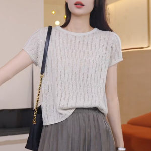 DAIXIANGFEIZI | Popular Womens Ice Silk Knit Short Sleeve T-Shirt 2026 New