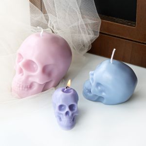 3D Skull Head Candle Silicone Mold DIY Horror Theme Epoxy Resin Craft Skeleton Shape Festive Halloween Decorations Creative Gift