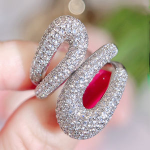 SEQUITO Creative Women Finger Ring White Gold Plated Full Micro Paved Tiny AAAAA Cubic Zirconia Irregular Adjustable Wedding Band Jewelry SR150