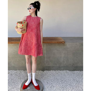 Sleeveless Red Dress Womens Summer Classic Style High Class Elegant French Chic Small Doll Type Short Skirt
