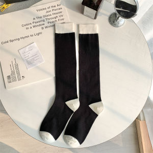 Womens Mid-Calf Socks White Black Two-Bar Slimming Long Tube Knee-High Socks Spring Autumn Sport Style Nylon Fabric Summer Thin