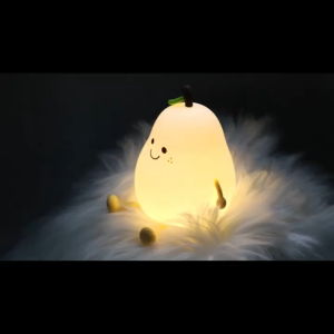 LED Pear Fruit Silicone Night Light Touch USB Rechargeable Cartoon Bedside Lamp Bedroom Decor Cute Kid Gift