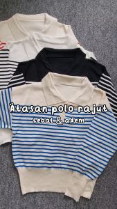 Atasan Polo Rajut Wanita Klasik Lengan Panjang