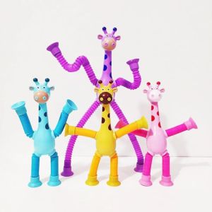 4 Pack Telescopic Suction Cup Giraffe Toy Sensory Tubes for Toddlers Fidget Toys for 3 4 5 6 7 8 Year Old Boys & Girls Fun Stocking Stuffers for Kids
