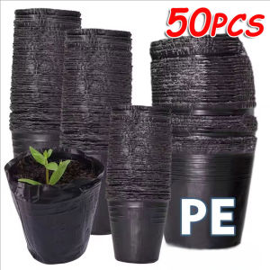 50 cái nhựa màu đen cây giống chậu ươm Túi trồng cây thoáng khí container vườn hộp rau củ