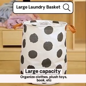 Ready Stock Long Cylinder Large Big Waterproof Foldable Laundry Basket with Handle Bucket Bag Box Storage Organizer Household Bedroom Bathroom Toilet Balcony Clothing Dirty Clothes Washing Machine Dobi White Grey Black Marble Green Animal Flower Cheap