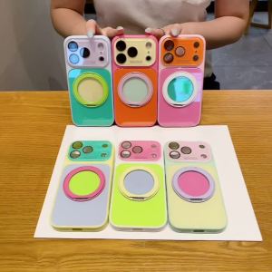 Magnetic Stand Contrast Color Glass Phone Case For iPhone 18 17 16 15 Pro Max 14 13 17Pro Camera Protection Shockproof Cover