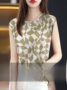 High-End Wide Shoulder Loose Slimming Short Sleeve Womens Vest Summer Belly Covering Sleeveless Trendy Top Commute Style