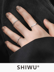 เครื่องประดับเงินแหวนแหวนเงินแท้มาร์คาไซต์สีดำแหวนนิ้วชี้ผู้หญิงฮิตในเน็ตสไตล์วินเทจแฟชั่น INS ซ้อนกันสำหรับผู้หญิง