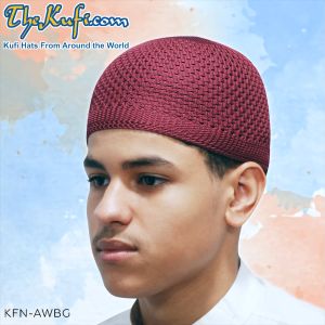 TheKufi Peci Rajut Nilon Merah Burgundy - Nylon Kopyah