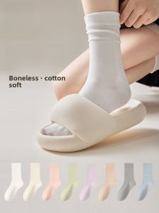 MiiOW | High Elastic Womens Mid-Calf Socks Versatile All-Match Cozy Cotton Blend Spring Autumn Pure Color Long Socks For Home Use