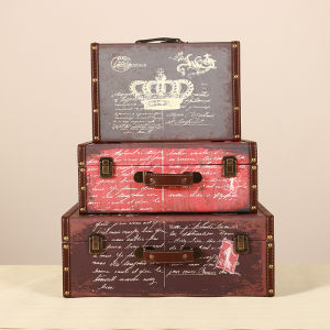Retro European Style Wooden Handheld Suitcase Storage Box Vintage Travel Props Bedroom Storage Organizer for Bags And Jewelry
