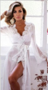 Bộ Đồ Ngủ Ren Lưới Bốn Màu Quần Áo Mặc Nhà Áo Choàng Tắm Viền Ren Áo Choàng Tắm Mùa Hè Dài Tay Quần Dài